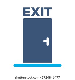 Icono de la puerta de salida Vector plano azul símbolo de texto de diseño dejar cierre de sesión salida dirección de escape signo de elemento gráfico
