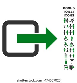 Exit Door icon and bonus male and woman lavatory symbols. Vector illustration style is flat iconic bicolor symbols, green and gray colors, white background.
