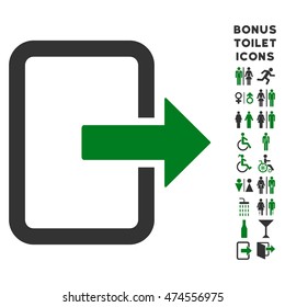 Exit Door icon and bonus man and woman WC symbols. Vector illustration style is flat iconic bicolor symbols, green and gray colors, white background.