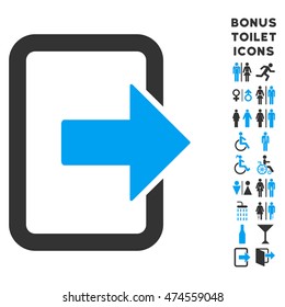 Exit Door icon and bonus man and lady WC symbols. Vector illustration style is flat iconic bicolor symbols, blue and gray colors, white background.