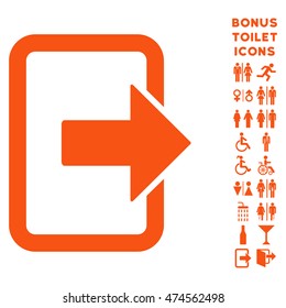 Exit Door icon and bonus man and woman toilet symbols. Vector illustration style is flat iconic symbols, orange color, white background.