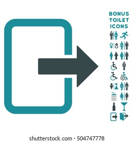 Exit Door icon and bonus man and woman lavatory symbols. Vector illustration style is flat iconic bicolor symbols, soft blue colors, white background.