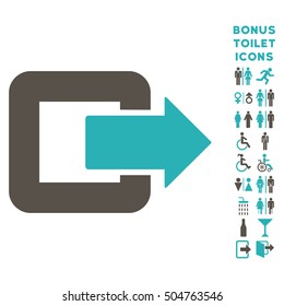 Exit Door icon and bonus man and female restroom symbols. Vector illustration style is flat iconic bicolor symbols, grey and cyan colors, white background.