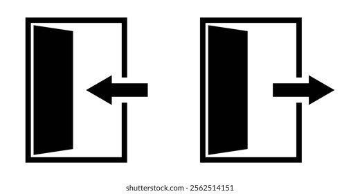 Exit door icon set. Modern flat style exit icon with directional arrow. Exit icon symbol mark.