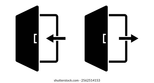 Exit door icon set. Modern flat style exit icon with directional arrow. Exit icon symbol mark.