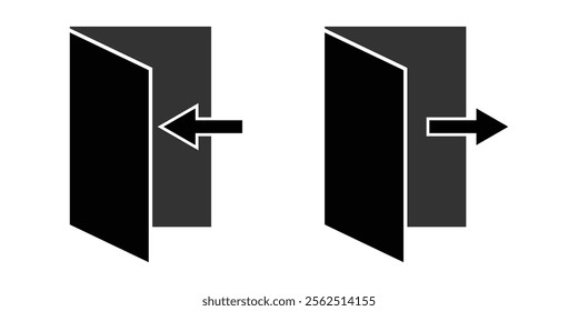 Exit door icon set. Modern flat style exit icon with directional arrow. Exit icon symbol mark.