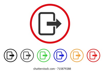 Exit Door icon. Vector illustration style is a flat iconic exit door grey rounded symbol inside red circle with black, gray, green, blue, red, orange color additional versions.