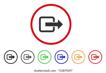 Exit Door icon. Vector illustration style is a flat iconic exit door gray rounded symbol inside red circle with black, gray, green, blue, red, orange color additional versions.