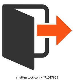 Exit Door icon. Vector style is bicolor flat iconic symbol with rounded angles, orange and gray colors, white background.