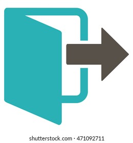 Exit Door icon. Vector style is bicolor flat iconic symbol with rounded angles, grey and cyan colors, white background.