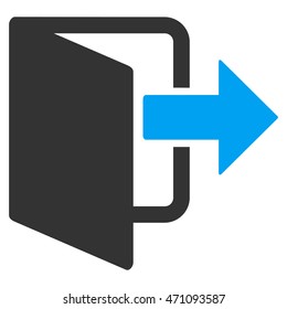 Exit Door icon. Vector style is bicolor flat iconic symbol with rounded angles, blue and gray colors, white background.