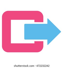 Exit Door icon. Vector style is bicolor flat iconic symbol with rounded angles, pink and blue colors, white background.