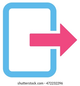 Exit Door icon. Vector style is bicolor flat iconic symbol with rounded angles, pink and blue colors, white background.