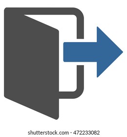 Exit Door icon. Vector style is bicolor flat iconic symbol with rounded angles, cobalt and gray colors, white background.