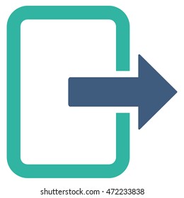 Exit Door icon. Vector style is bicolor flat iconic symbol with rounded angles, cobalt and cyan colors, white background.