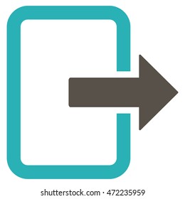 Exit Door icon. Vector style is bicolor flat iconic symbol with rounded angles, grey and cyan colors, white background.