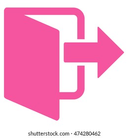 Exit Door icon. Vector style is flat iconic symbol with rounded angles, pink color, white background.