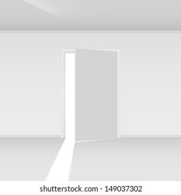 Exit door with light. Illustration on empty background