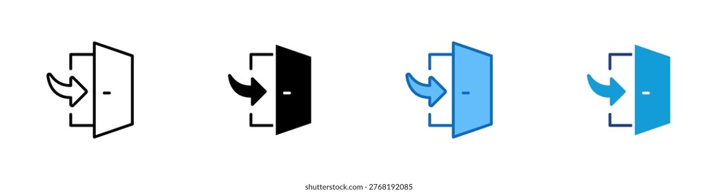 Exit Door Multiple Style Icon Design Vector - Open door with arrow representing exit direction, navigation guidance, and evacuation route