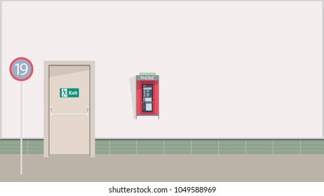 Exit door and pay phone vector. free space for text. wallpaper. background.