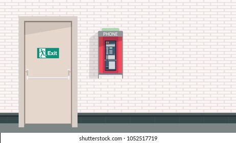 Exit door and pay phone vector. free space for  text. wallpaper. background.