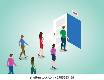 exit door for people with modern flat isometric style