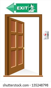 exit door, sign with human figure on stairs, vector