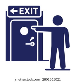 Exit door sign illustration with a human figure pointing toward the way out direction pointing emergency illustration navigation guidance