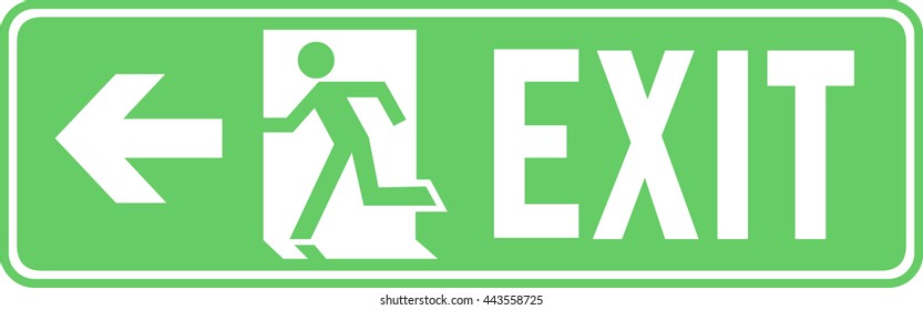 Exit door sign with man running and arrow