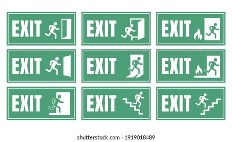 exit door sign set, emergency fire exit label