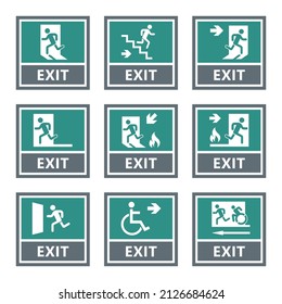 exit door sign set, emergency fire exit label