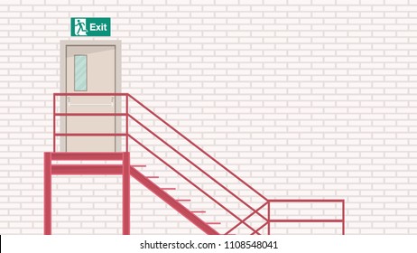 Exit door vector. fire door. free space for text. wallpaper. background. brick wall vector.