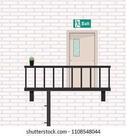 Exit door vector. fire door. free space for text. wallpaper. background. brick wall vector.
