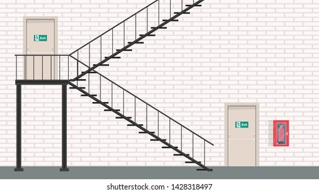Exit door vector. fire exit illustration. wallpaper. free space for text. Fire escape. Fire extinguisher.