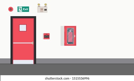 Exit door vector. free space for text. wallpaper. background. fire door. 
Fire extinguisher. Fire signal vector.