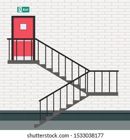 Exit door vector. free space for text. wallpaper. background. fire door. stair. 
