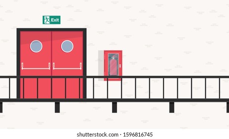 Exit door vector. free space for text. wallpaper. background. fire door. 
Fire extinguisher. Fire signal vector.