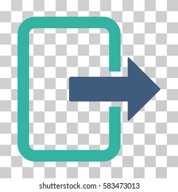 Exit Door vector icon. Illustration style is flat iconic bicolor cobalt and cyan symbol on a transparent background.