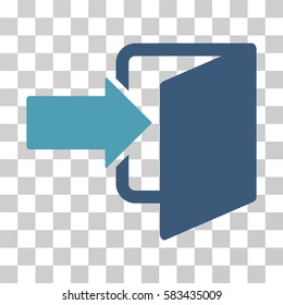 Exit Door vector pictograph. Illustration style is flat iconic bicolor cyan and blue symbol on a transparent background.