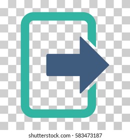 Exit Door vector pictograph. Illustration style is flat iconic bicolor cobalt and cyan symbol on a transparent background.