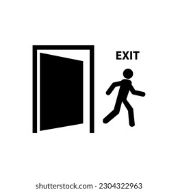 Exit door vector sign, running out person icon illustration on white background..eps