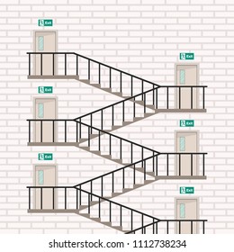 Exit door vector. stair vector. wallpaper. background. free space for text. fire door.