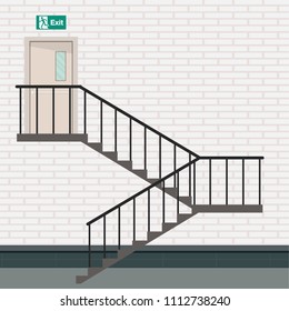 Exit door vector. stair vector. wallpaper. background. free space for text. fire door.