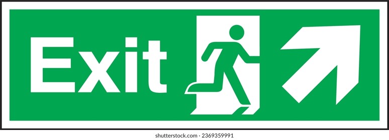 Exit emergency escape routes running man door arrow direction up right signs.