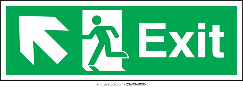 Exit emergency escape routes running man door arrow direction up left signs.