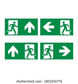 Exit emergency evacuation sign vector icon set green for safety and escape in danger