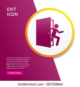 Exit Emergency Icon. Door Symbol Flat Isolated. Info Board Background