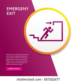 Exit Emergency Icon. Down Stair Graphic Vector Info Board