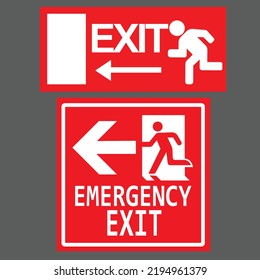Exit and Emergency Exit sign for public awareness, Exit sign Red
