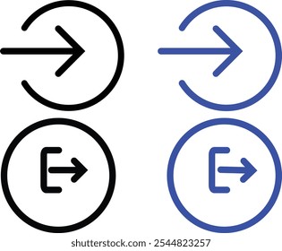 Salir e ingresar conjunto de iconos. Cerrar sesión y firmar símbolo. Signo de cierre de sesión. Inicio de sesión de flecha.